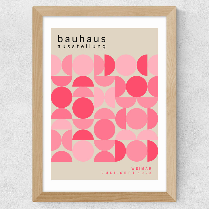 Bauhaus Pink Semi Circles Wide Oak Frame Bauhaus Pink Semi Circles Wide Oak Frame