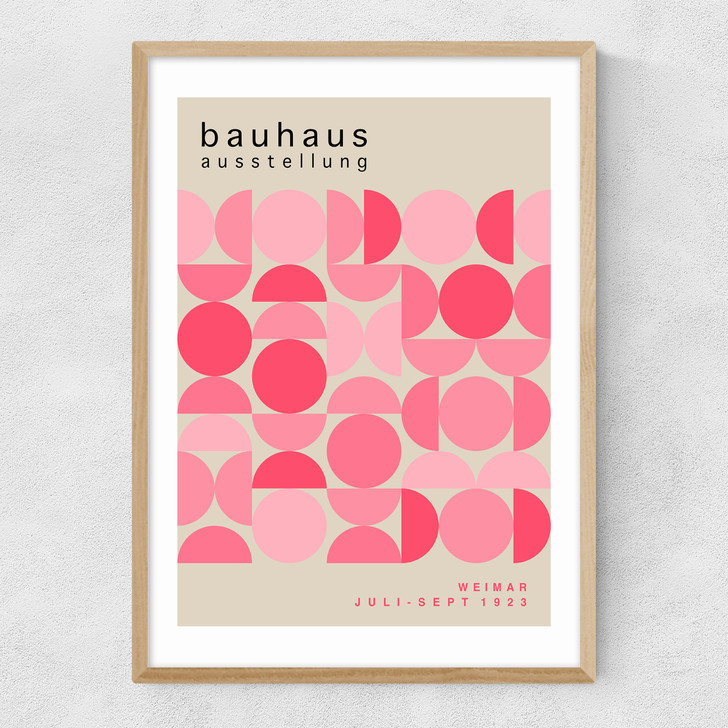 Bauhaus Pink Semi Circles Narrow Oak Frame