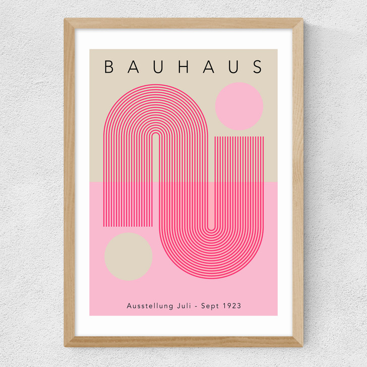 Bauhaus Pink Curve Medium Oak Frame
