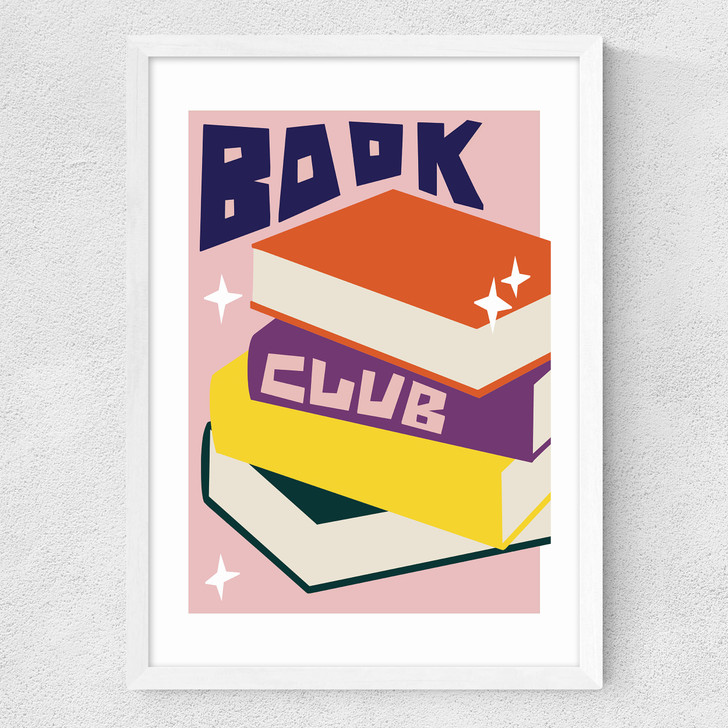 Book club art print by natalie cass in white frame