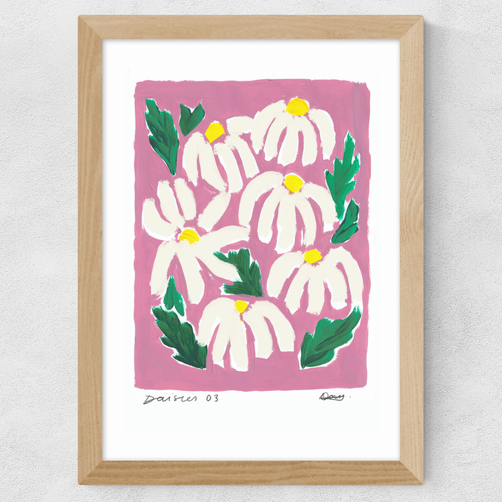 Daisies Flower Wide Oak Frame