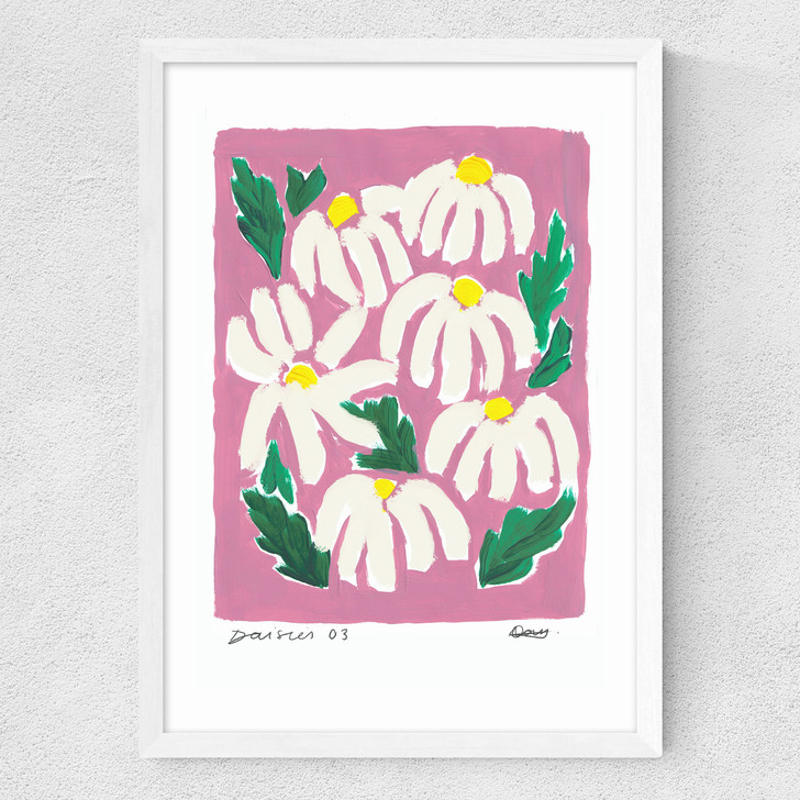 Daisies Flower Medium White Frame
