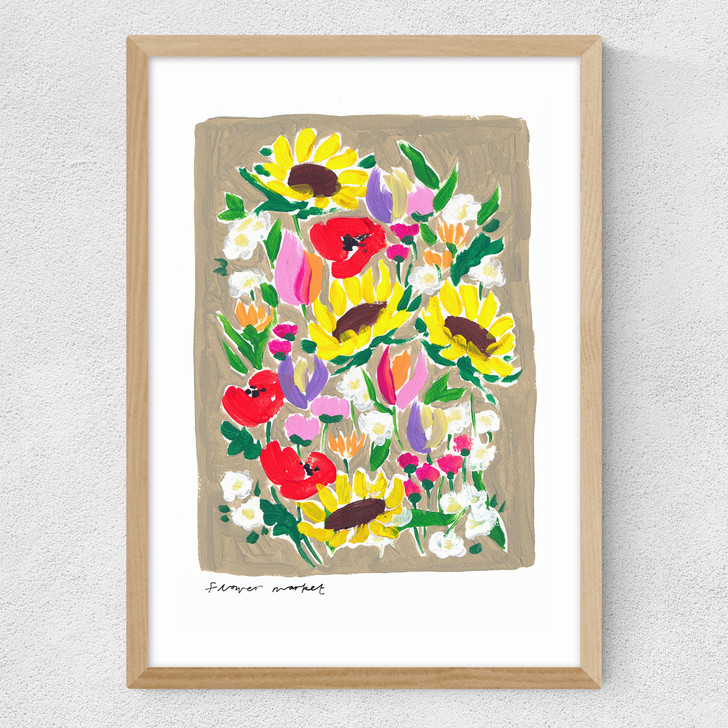 Summer Flower Market Medium Oak Frame