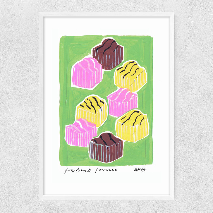 Fondant fancies art print by natalie cass in white frame