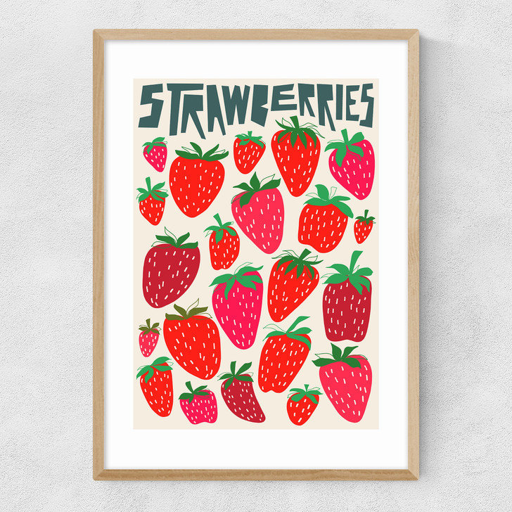 Strawberries Narrow Oak Frame