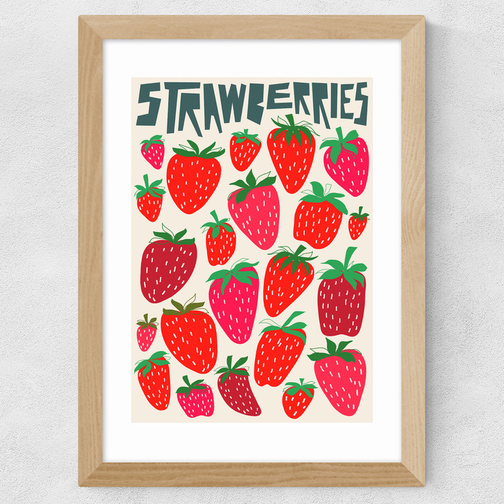 Strawberries Wide Oak Frame