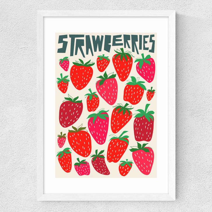 Strawberries Medium White Frame