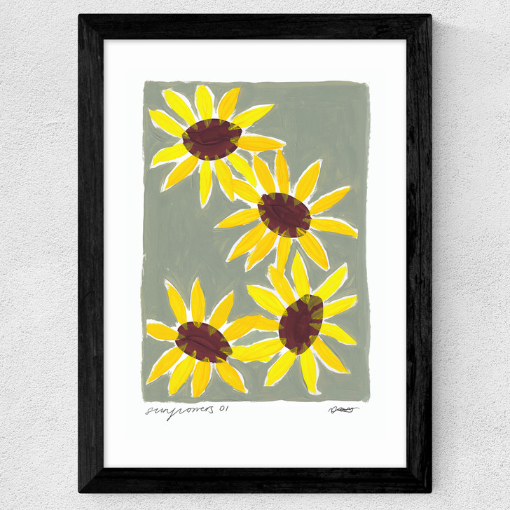 Summer Sunflowers Wide Black Frame