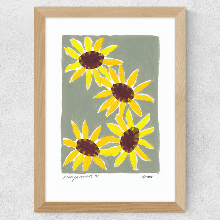 Summer Sunflowers Wide Oak Frame