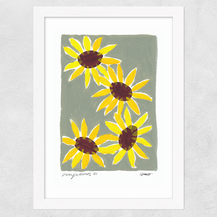Summer Sunflowers Wide White Frame