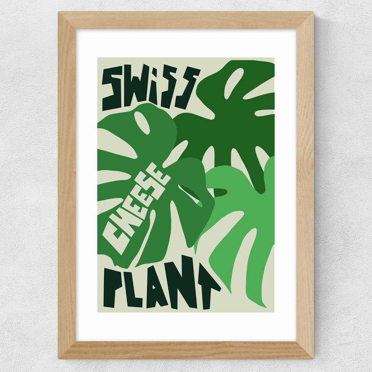 Swiss Cheese Plant art print by natalie cass in oak frame