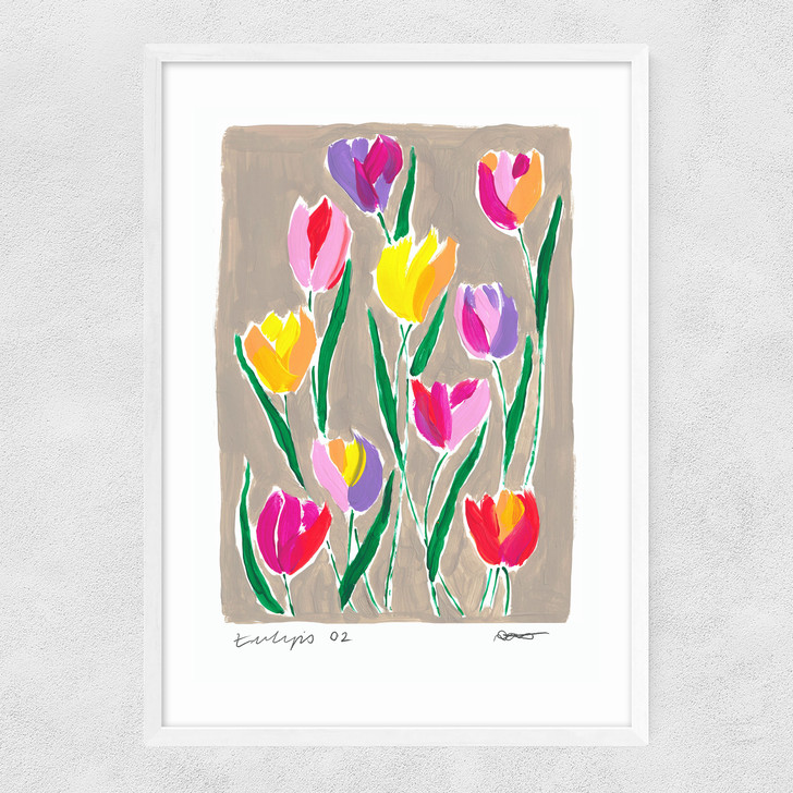 Tulip Field Narrow White Frame