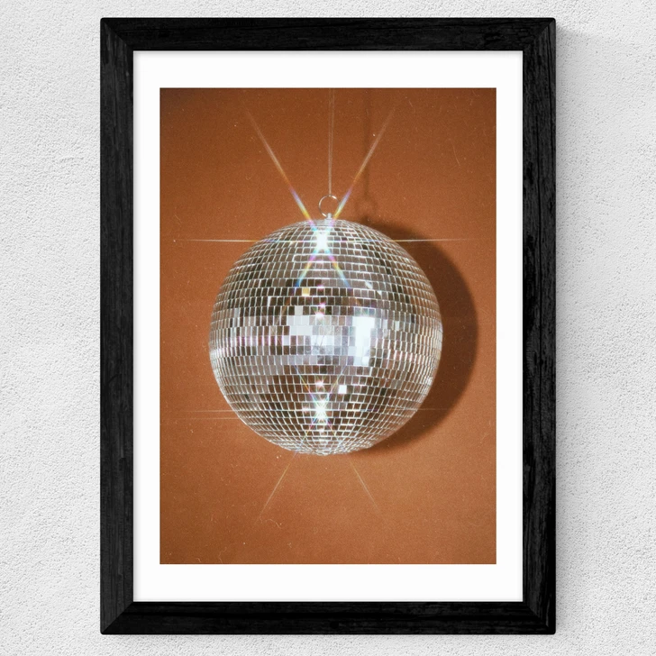 Disco Ball Orange Wide Black Frame
