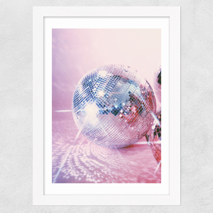 Pink Disco Ball Wide White Frame