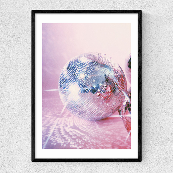 Pink Disco Ball Narrow Black Frame