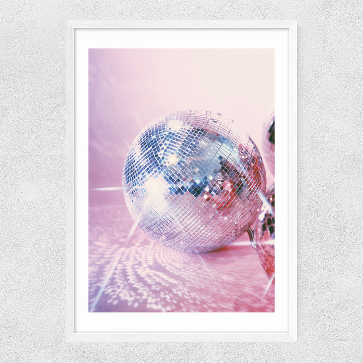 Pink Disco Ball Narrow White Frame