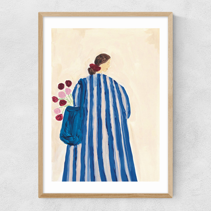 Lady With Flowers Narrow Oak Frame