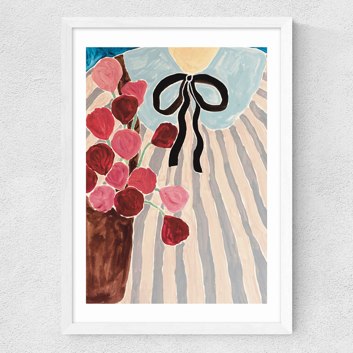 Stripes and Flowers Medium White Frame