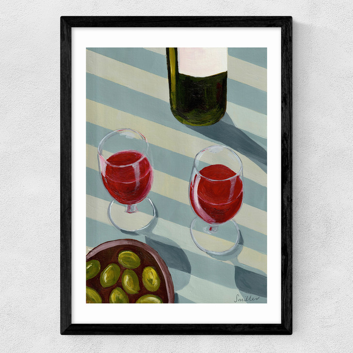 Blue Wine Time Medium Black Frame