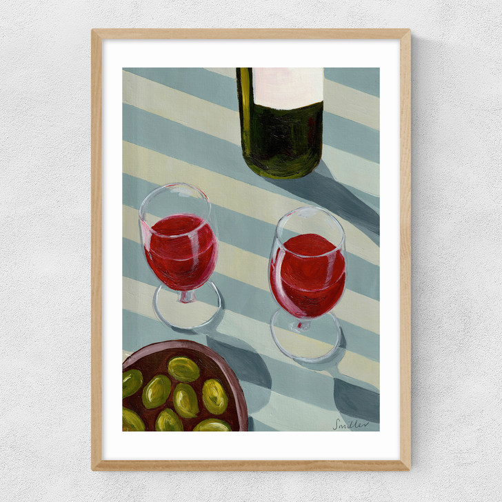 Blue Wine Time Narrow Oak Frame