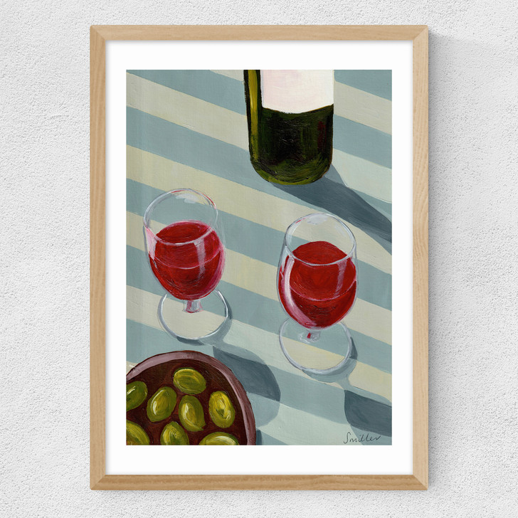 Blue Wine Time Medium Oak Frame