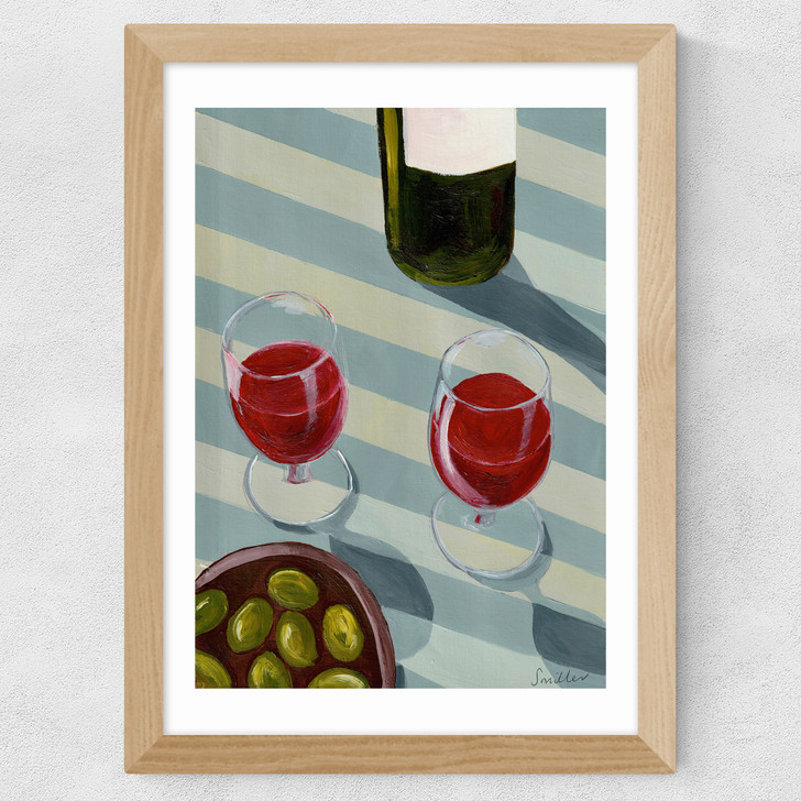 Blue Wine Time Wide Oak Frame