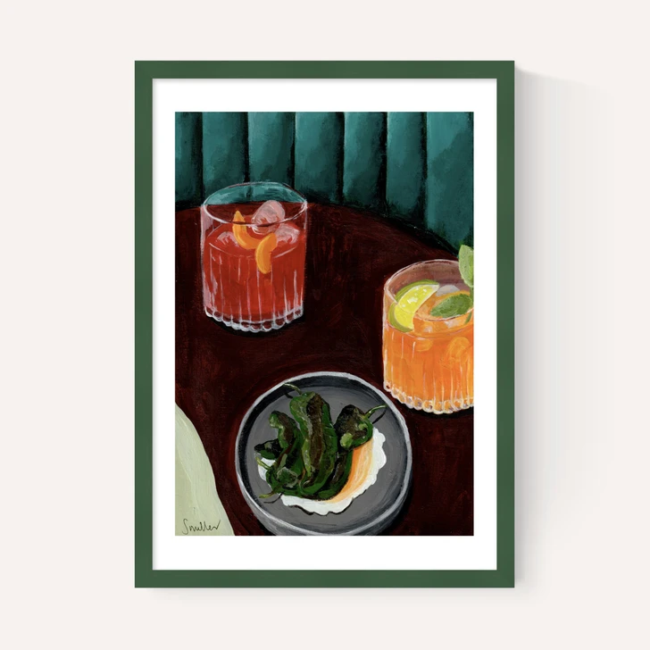 date night art print by susie miller in green frame