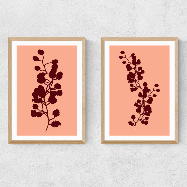 Floral Silhouette Set Narrow Oak Frame