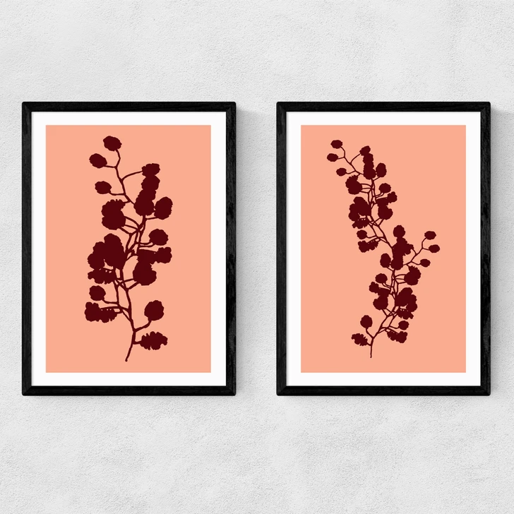 Floral Silhouette Set Narrow Black Frame