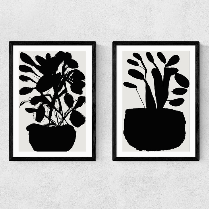 Potted Plant Silhouette Set Narrow Black Frame