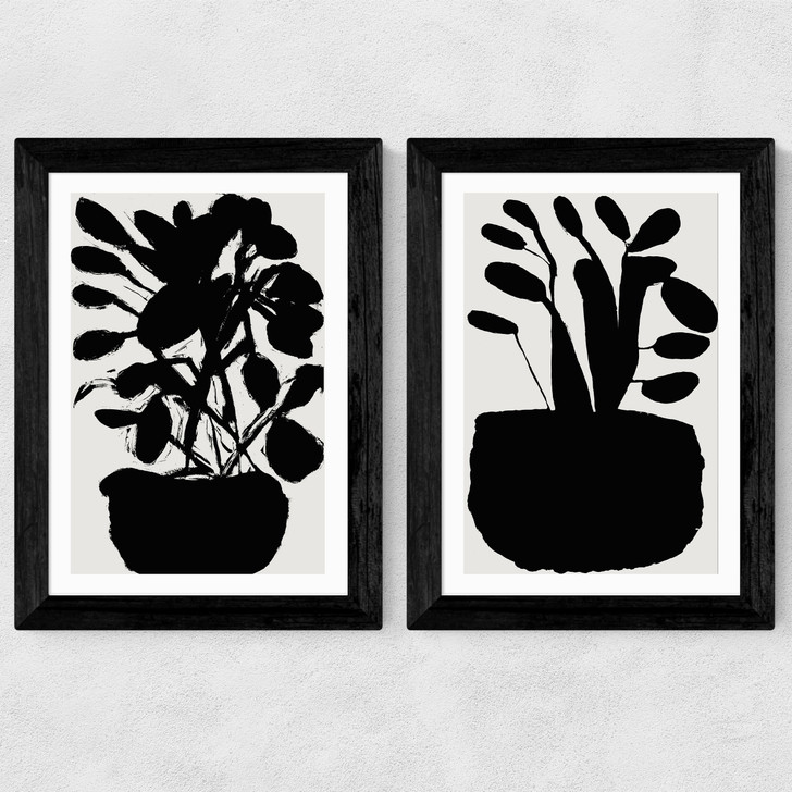 Potted Plant Silhouette Set Wide Black Frame