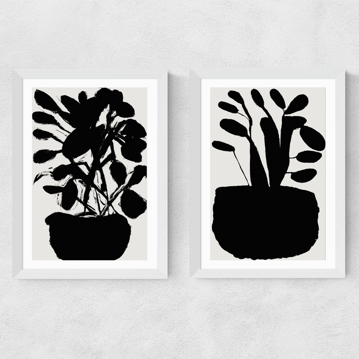 Potted Plant Silhouette Set Medium White Frame