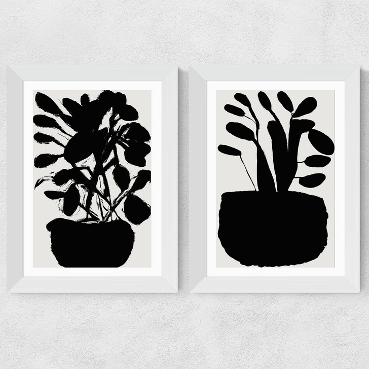 Potted Plant Silhouette Set Wide White Frame