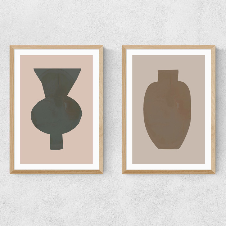 Neutral Vase Set Narrow Oak Frame