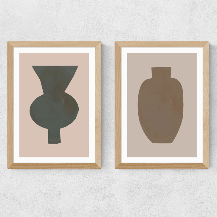 Neutral Vase Set Medium Oak Frame