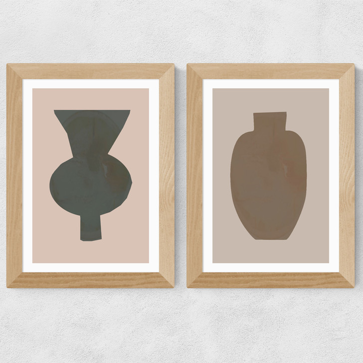 Neutral Vase Set Wide Oak Frame