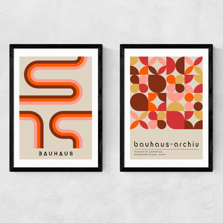 Warm Bauhaus Set by Luxe Poster Co in black frame