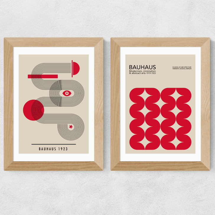 Red Bauhaus Set Wide Oak Frame Red Bauhaus Set Wide Oak Frame