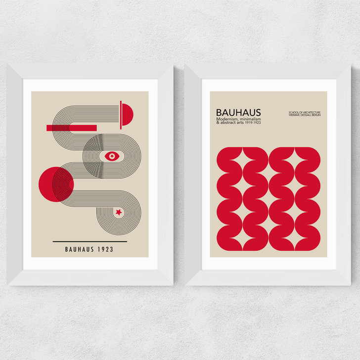 Red Bauhaus Set Wide White Frame Red Bauhaus Set Wide White Frame