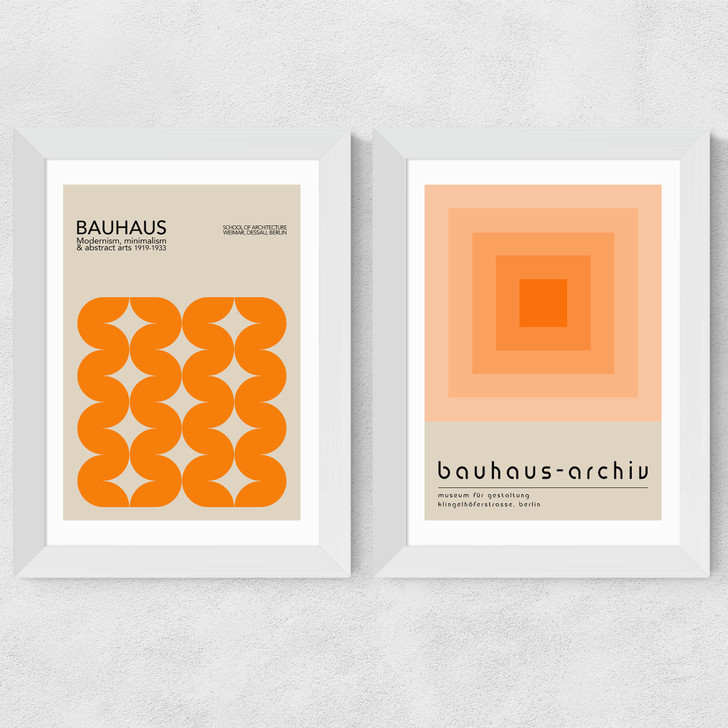 Orange Bauhaus Set Wide White Frame Orange Bauhaus Set Wide White Frame