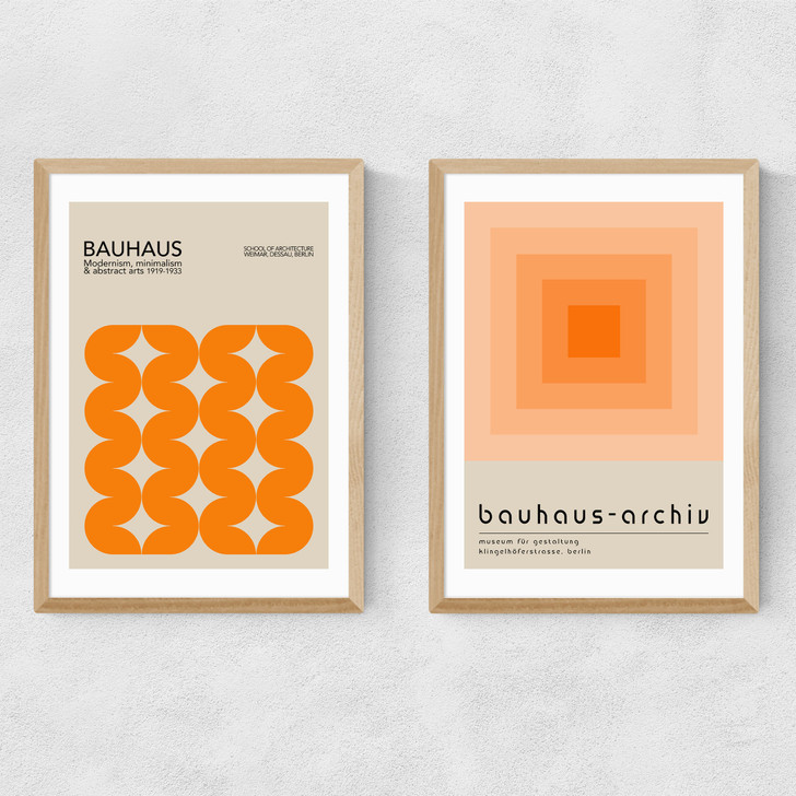 Orange Bauhaus Set Narrow Oak Frame