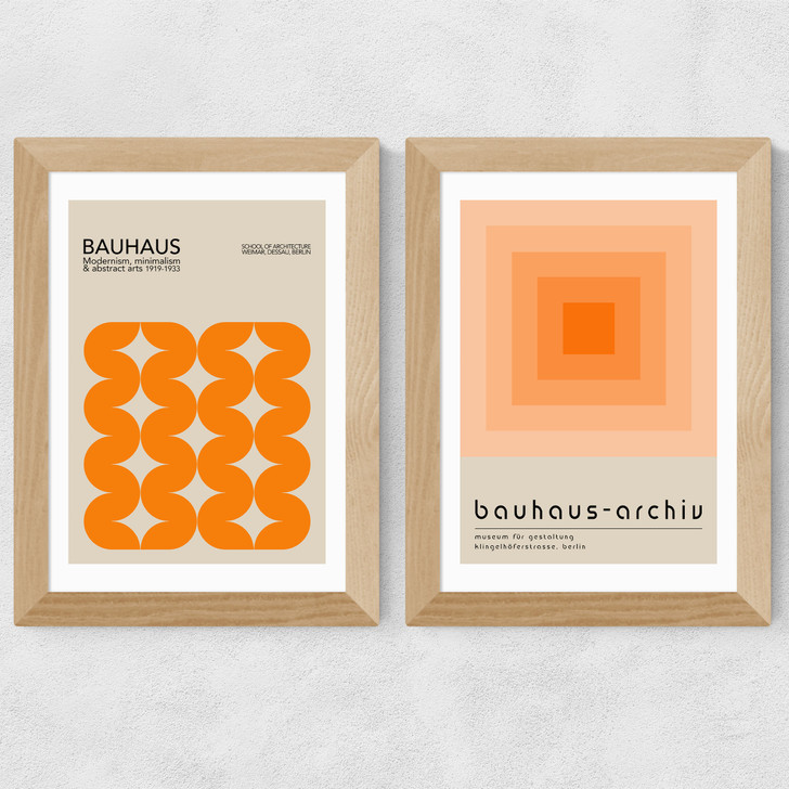 Orange Bauhaus Set Wide Oak Frame