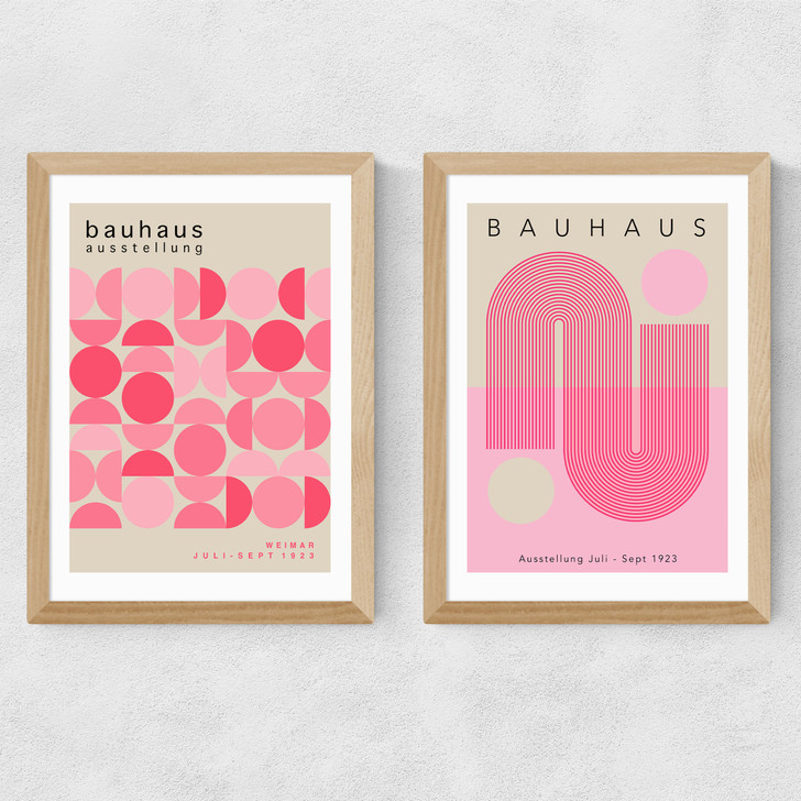 Pink Bauhaus Set Medium Oak Frame