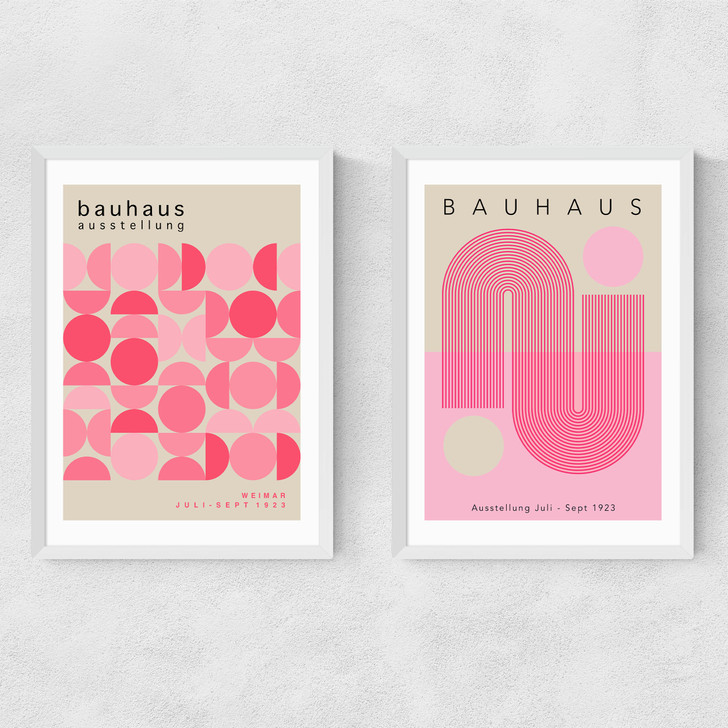 Pink Bauhaus Set Narrow White Frame