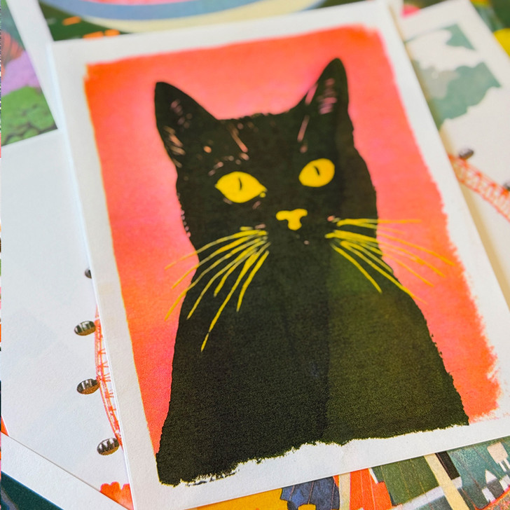 Retro Pink Cat by OHH DEER - Art Print - East End Prints Unframed Print