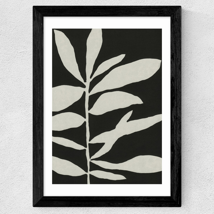 Linocut Branch III (Black White) Wide Black Frame
