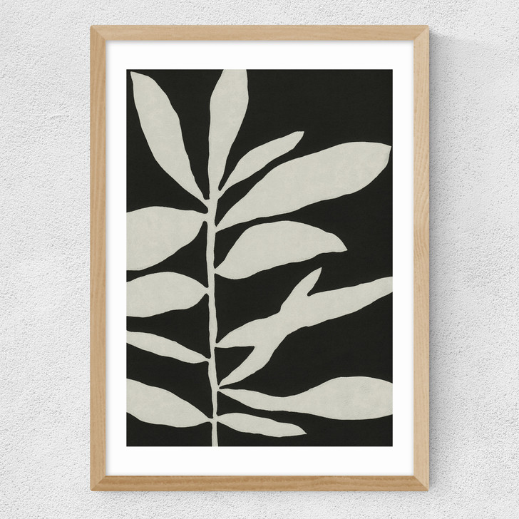 Linocut Branch III (Black White) Medium Oak Frame