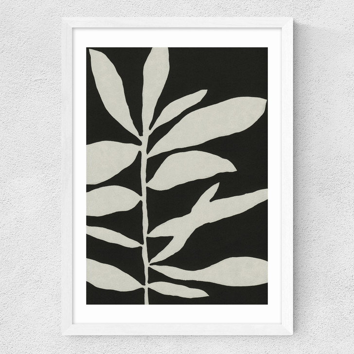 Linocut Branch III (Black White) Medium White Frame