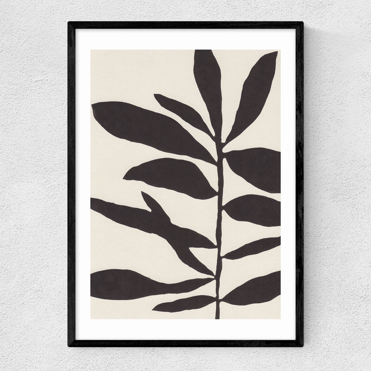 Linocut Branch III White Black Narrow Black Frame