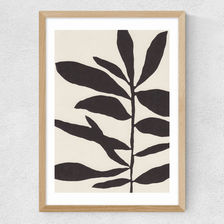 Linocut Branch III White Black Medium Oak Frame
